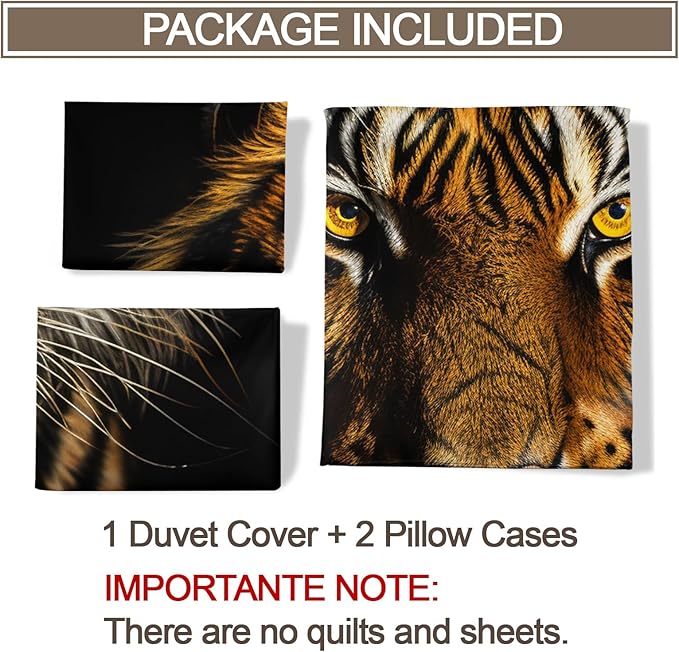 Americas Tiger Duvet Cover Oversized King African Tiger Bedding Set 3 Piece Bedroom Decor Tropical Wild Animal Patterned Comforter Cover with Zipper Ties & 2 Pillowcases