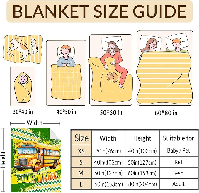 Boys Blanket Gifts Personalized School Bus Blankets for Kids Toddlers Boys - 30" x 40" Custom Name Cute Car Themed Soft Lightweight Flannel Throws for Couch, Sofa, Bed, Office, Travel