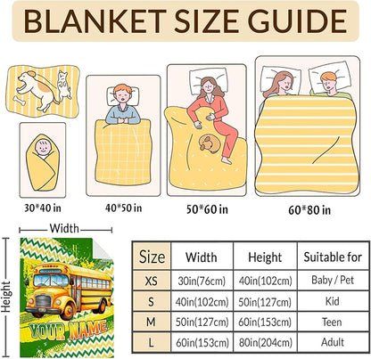 Boys Blanket Gifts Personalized School Bus Blankets for Kids Toddlers Boys - 30" x 40" Custom Name Cute Car Themed Soft Lightweight Flannel Throws for Couch, Sofa, Bed, Office, Travel