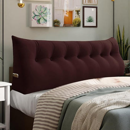 14 lbs Thickened King Headboard Pillow for Sitting Up in Bed, Back Support Reading Pillow with Side Pocket and Velvet Removable Cover, Triangular Large Wedge Headboard Pillow