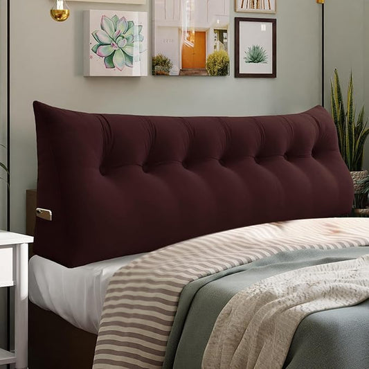 14 lbs Thickened King Headboard Pillow for Sitting Up in Bed, Back Support Reading Pillow with Side Pocket and Velvet Removable Cover, Triangular Large Wedge Headboard Pillow
