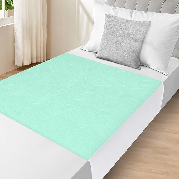 Bed Pads Washable Waterproof for Incontinence Adults, Reusable Wetting Pad Mattress Protector Underpads Tuckable Quick Dry, Fits Twin/Twin XL Size Bed, 36" x 37", Green