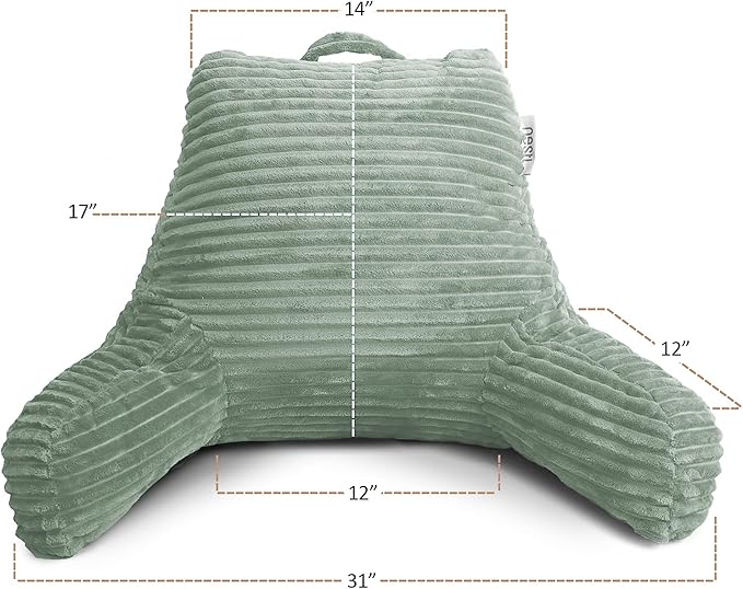 Hearth & Harbor Reading Pillow for Bed Adult – Back Pillow for Sitting in Bed, Standard Bed Pillows for Sitting Up in Bed, Foam Bed Chair Pillow, Sage Green Bed Rest Pillow