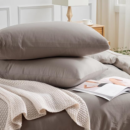 NEXHOME PRO Duvet Cover Set Queen Size Linen Look Textured Organic Natural 100% Washed Cotton Duvet Cover Linen Grey 3 Pieces Bedding Set with Zipper Closure, Breathable, Soft (No Comforter)