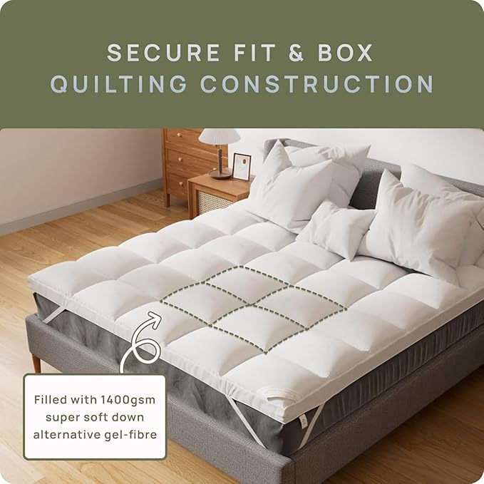 Twin XL Size Mattress Topper for College Dorm Room - Soft & Cooling Pillow Top Mattress Pad & Protector | Bed Topper for Back Pain, Straps Stretch 6" to 22" Deep