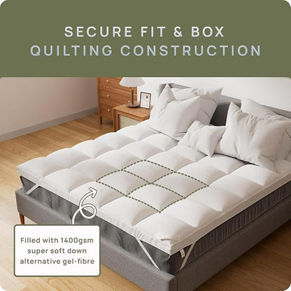 Twin XL Size Mattress Topper for College Dorm Room - Soft & Cooling Pillow Top Mattress Pad & Protector | Bed Topper for Back Pain, Straps Stretch 6" to 22" Deep