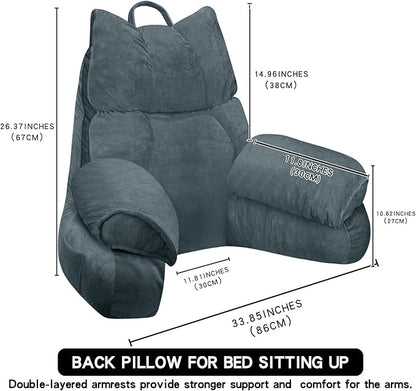 RRPAHWTV Reading Pillow for Bed with High Arm Rests ,Back Support Pillow for Sitting Up in Bed with Shredded Memory Foam for Reading, TV, Gaming or Relaxing on Floor（Charcoal Gray, Large）