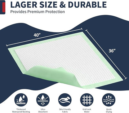 Chucks Pads Disposable Adult 40'' X 36'' (50 Pads) Underpads for Incontinence Ultra-Absorbent & Leak-Proof Bed Pads for Adults, Elderly and Kids