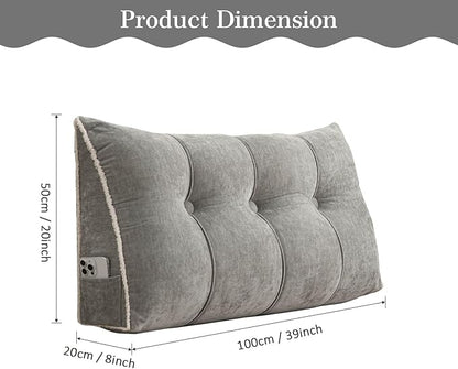 Headboard Pillow Twin, Chenille Triangular Wedge Pillow Headboard Twin Size, Reading Setting Backrest Daybed Pillows for Bed Sofa with Removable Coverr, Grey