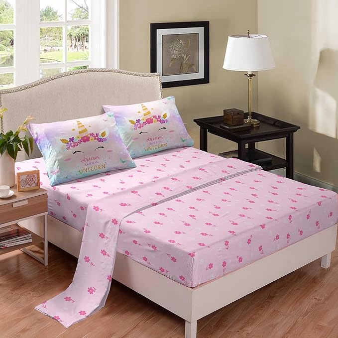 Bodhi Queen Size Comforter Sets for Girls,Kids Unicorn Queen Bedding Sets,Teens Butterfly Flower Unicorn Comforter Sets 5 Piece