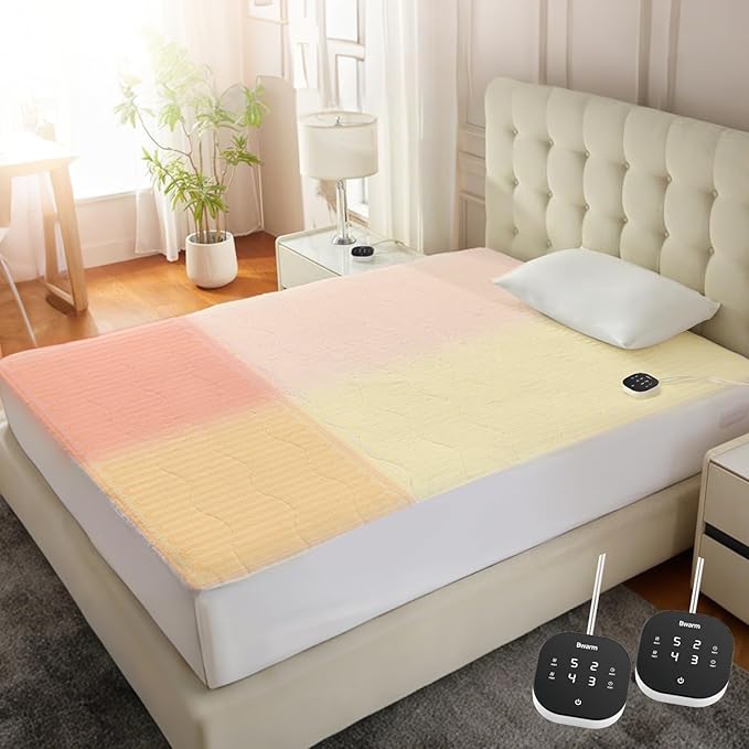 Bwarm Multizone Heated Mattress Pad Cal King, Electric Mattress Pad Sherpa Fleece Bed Warmer with 9 Heat Settings, 1-12 Hours Auto Off Deep Pocket, Machine Washable, Wave White Cal King 72" x 84"