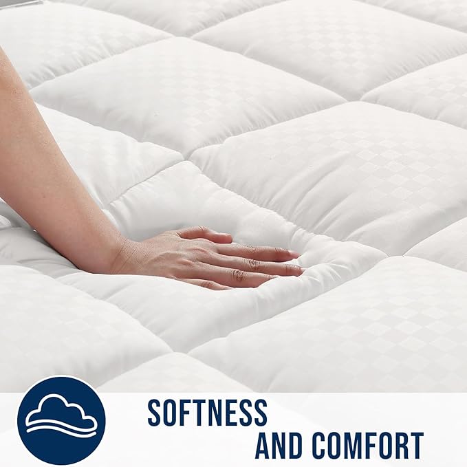 OLANLY King Quilted Fitted Mattress Pad – Soft Down Alternative Pillow Top Mattress Topper, Cooling Comfort Breathable Mattress Cover, Machine Washable Deep Pocket Mattress Protector, Off White