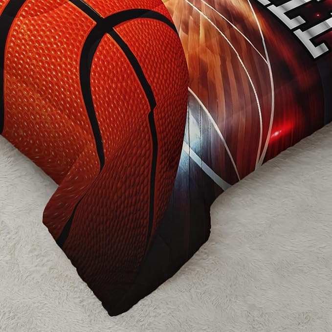 Sports Basketball Print Comforter 3Pcs Twin Ball Sport Gaming Basketball Court Bedding Set for Kid Teen Girl Boy Adult Basketball Sport Games Quilt Bed Decor with 1 Comforter and 2 Pillowcases