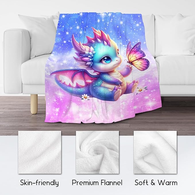 Blanket for Kids Dragon Blankets Gifts for Girls Adults - Cute Flannel Throw for Couch Bed (60"x80")