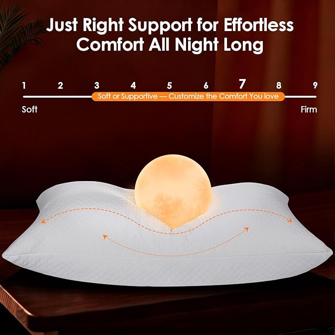 Firm Shredded Memory Foam Pillows King Size Set of 2, Cooling Bed Pillow w/Adjustable Loft for Side, Back, and Stomach Sleepers, Removable Washable Bamboo Rayon Cover, CertiPUR-US Certified Foam