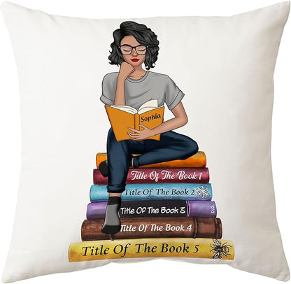 Hyturtle Personalized Book's Title & Name Throw Pillow (Insert Included) Gifts for Book Lover Reader School Librarian - Unique Birthday Book Lover Gifts - Custom Name Sofa Couch Home Decor Pillow