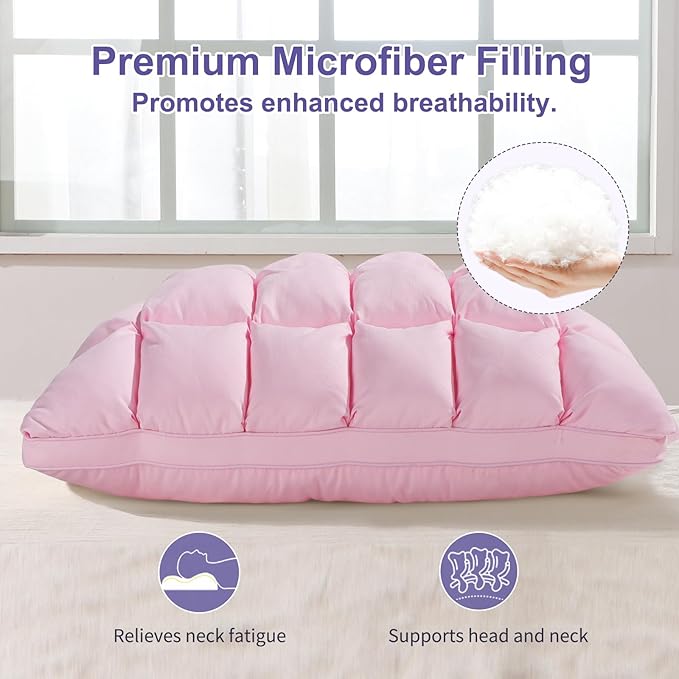 YOUR MOON Soft Pillows for Sleeping, Support Bed Pillows, Fluffy Down Alternative Pillow, Luxury Hotel Gel Pillows for Side Sleeping Queen Size (Pink)