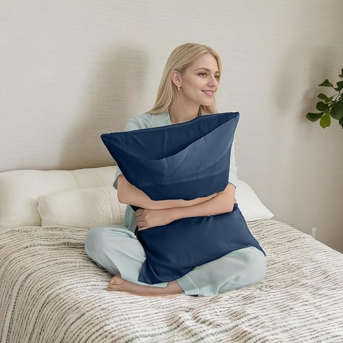 TELUS Pillow Cases Standard Size 2 Pack, Bamboo Rayon Cooling Pillowcases with Envelope Closure, Cool Breathable Pillow Case for Hot Sleepers & Night Sweats, 20x26 inches, Navy Blue