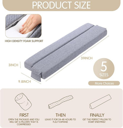 Foldable Bed Wedge Pillow for Headboard Gap (0-6'') 39" x 9.8" x 3" Foam Mattress Gap Filler, Pillow Falling Down, Gray
