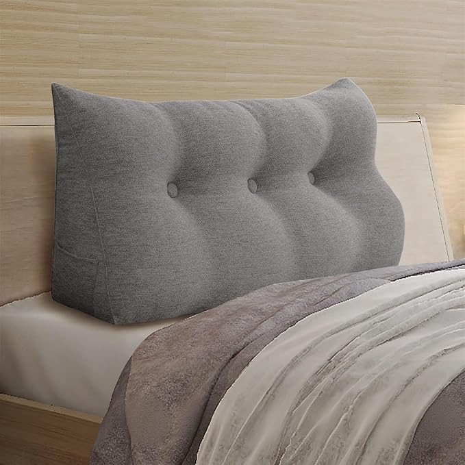 Wedge Pillows Headboard Reading Pillow Backrest Pillows for Sitting Up in Bed Rest Large Triangle Bolster Cushion Cotton Linen Daybed Pillow Lumbar Support Leg Positioning（Grey, Twin）