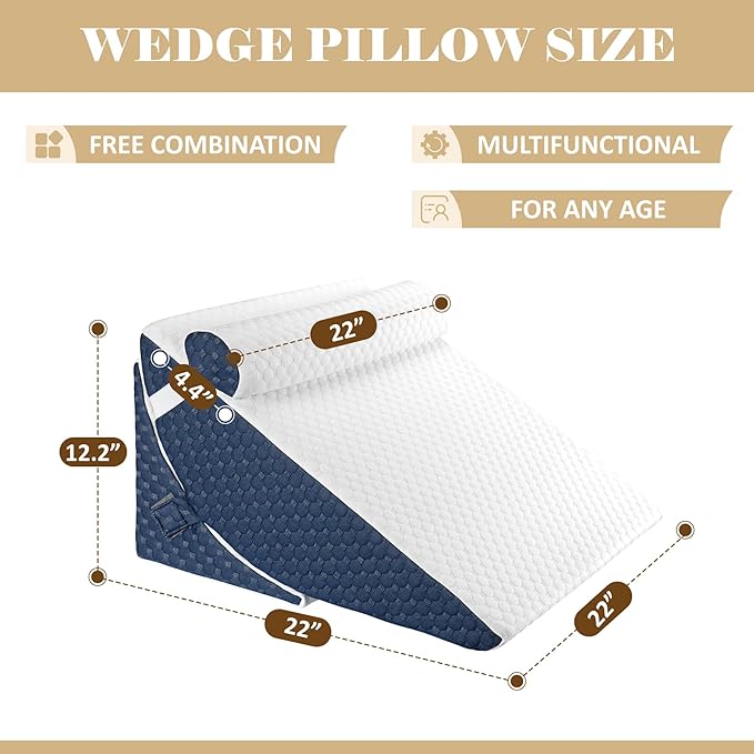 Bed Wedge Pillow for Sleeping, Adjustable Wedge Pillow Set for After Surgery, Elevated Triangle Pillow for Acid Reflux and Back Pain Relief, Post Surgery, Sleep Apnea, Back Suppor