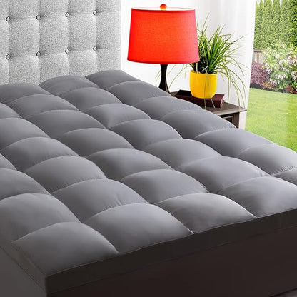 ELEMUSE Full XL Grey Mattress Topper for Back Pain, Extra Thick Mattress Pad Cover, Plush Soft Pillowtop with Elastic Deep Pocket, Overfilled Down Alternative Filling