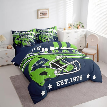Erosebridal Full Size Sports City Bedding Sets, Gridiron Seasonal Comforter Rugby Sports Decor Comforter + Flat Sheet + Fitted Sheet + 2 Pillowcases + 2 Throw Pillow Covers