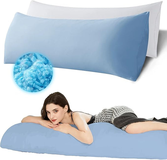 Ubauba Memory Foam Body Pillow with Cover, Full Large Body Pillows Insert for Adults with Envelope Closure Pillowcase, Firm & Fluffy Long Bed Pillows for Sleeping (20x54 inch, Blue)