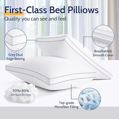 Pillows Standard Size Set of 2, Bed Pillows for Sleeping 2 Pack, Luxury Hotel Quality, Supportive Standard Pillows with Soft Down Alternative for Back Stomach Side Sleepers, Machine Washable