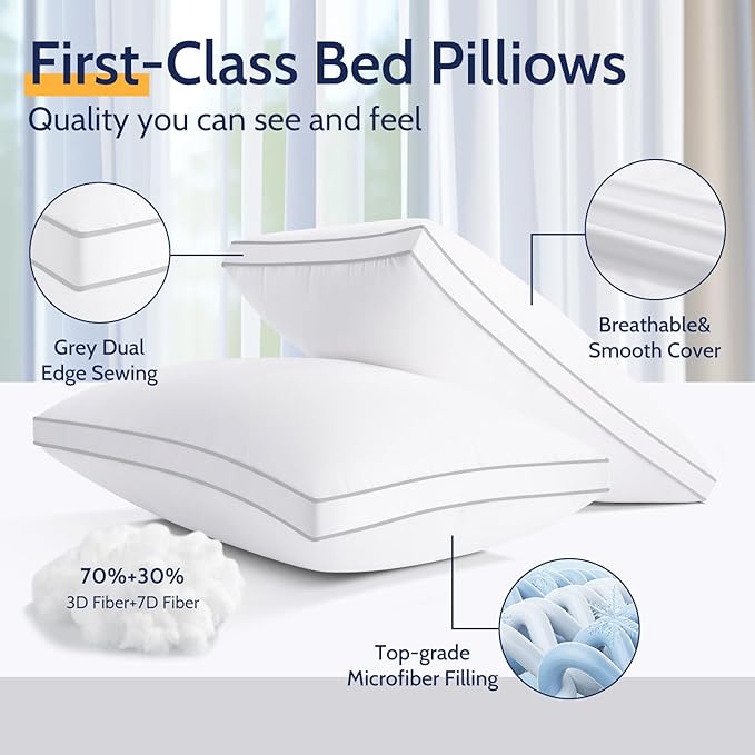 Pillows King Size Set of 2, Gusseted Bed Pillows for Sleeping 2 Pack, Luxury Hotel Quality, Supportive King Pillow with Soft Down Alternative for Back Stomach Side Sleepers,Machine Washable