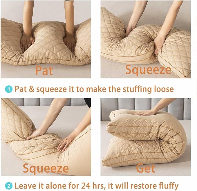 WhatsBedding Memory Foam Body Pillow for Adults, Long Pillow for Sleeping, Full Body Pillow for Bed - 20x54 inch, Dark Beige Quilted