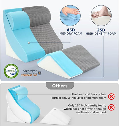 BDEUS 4PCS 25 Inch Extra Wide Orthopedic Bed Wedge Pillow Set, Memory Foam Adjustable Wedge Pillow Post Surgery for Back, Neck and Leg Pain Relief-Acid Reflux and GERD for Sleeping, with Travel Bag