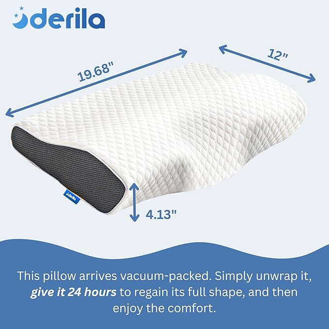 Derila Cervical Neck Pillow for Sleeping & Additional Pillowcase (19.7" x 11.8" x 3.9")
