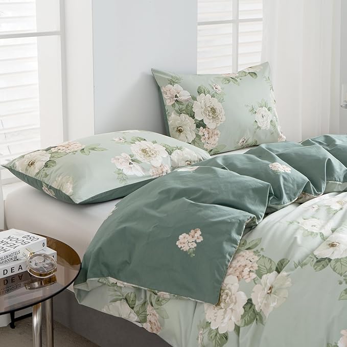 Floral Duvet Cover Queen 100% Soft Cotton 3 Pieces French Country Chic Garden Style Peony Flower Luxury Blossom Floral Vibrant Pattern Reversible Flower Duvet Cover Queen with Zipper Closure