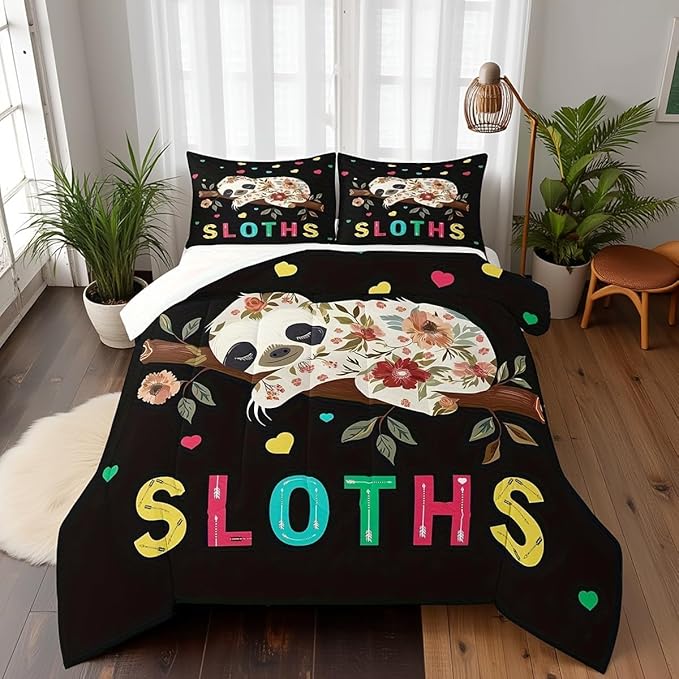 Castle Fairy Sleeping Koala Full Size Comforter Set,Beautiful Flowers Bedding Set for Adults Teens,Children Colorful Love Pattern Comforter Luxury Wild Animals Quilt Set Room Decor 3Pcs