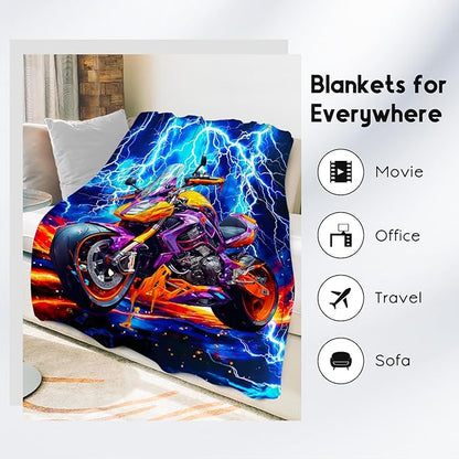 Blanket for Kids, Motorcycle Blankets Gifts for Boys, Car Throw for Son Grandson, Fluffy Flannel Throw for Bed, 60"x80"