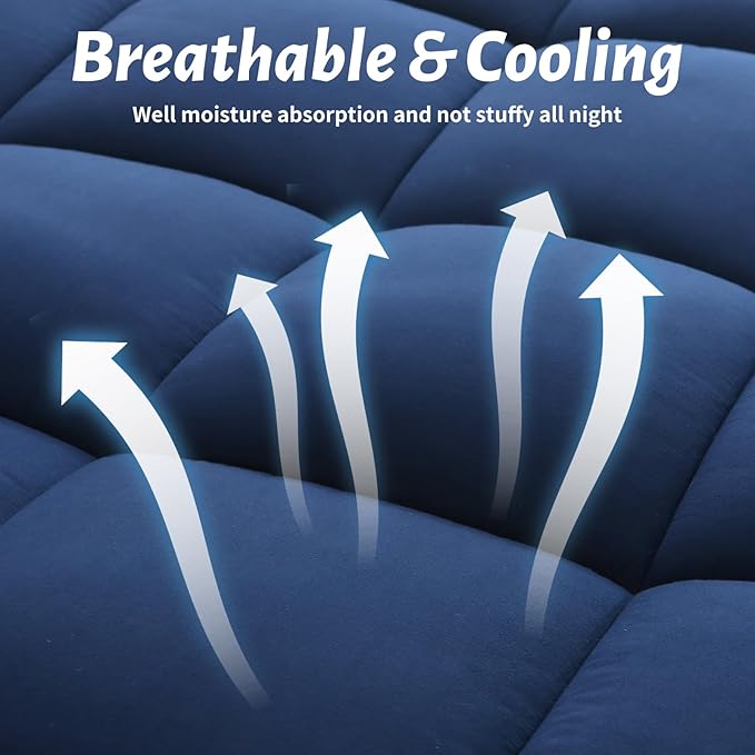 Mattress Topper with Deep Pocket, Extra Thick Pillow Top Mattress Pad, Breathable & Cooling Mattress Cover, Fits 8-21 Inch, Soft Support for Back Pain Relief, Mattress Protector (Twin, Navy Blue)