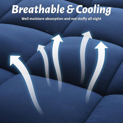 Mattress Topper with Deep Pocket, Extra Thick Pillow Top Mattress Pad, Breathable & Cooling Mattress Cover, Fits 8-21 Inch, Soft Support for Back Pain Relief, Mattress Protector (King, Navy Blue)