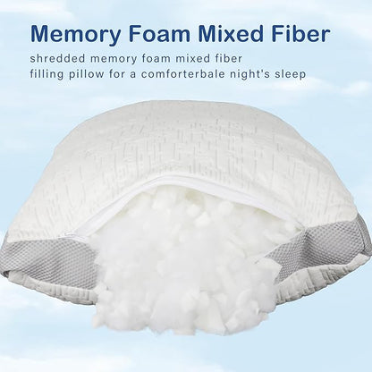 ACCURATEX Pillows Queen Size Set of 2, Rayon Derived from Bamboo Removable Cover, Shredded Memory Foam Pillow with Down Alternative Fill (Adjustable), Supportive Pillows for Side Back Sleepers