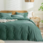JELLYMONI Cotton Duvet Cover King Size - Dark Green Comforter Cover with Button 100% Washed Cotton 3PCS Breathable Soft Solid Bedding Set Duvet Cover 104×90in & 2 Pillowcases (NO Comforter)