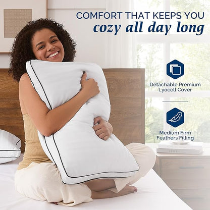 downluxe Goose Feather and Down Pillows - 2 Pack Gusseted Hotel Collection Feather Pillows for Back, Stomach or Side Sleepers, Queen Size Set of 2 (18"x26"x2")