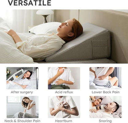 Bedluxe Wedge Pillow,8 inch Bed Wedge Pillow for Headboard, Pillow Wedge for Acid Reflux Relief, Sleeping, After Surgery, Snoring, Gerd, Triangle Pillow Wedge - Cooling Memory Foam Top, Grey