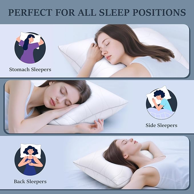 COZSINOOR Queen Size Bed Pillows Set of 2 - Cooling Down Alternative Pillows, Hotel-Quality Fluffy Microfiber Fill for Side, Back & Stomach Sleepers, Breathable & Skin-Friendly