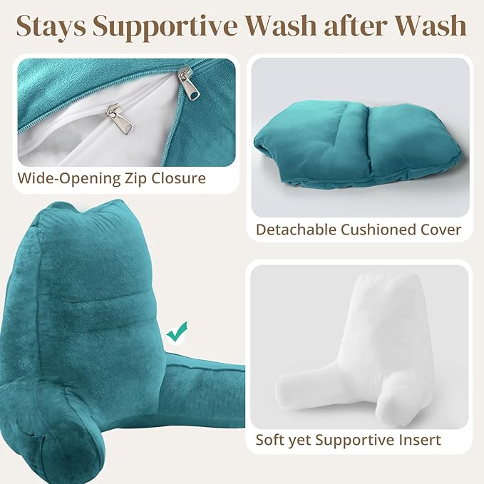 Sasttie Reading Pillow, Pillows for Reading or Relaxing – Ergonomic Support for Head, Neck, Back, and Lumbar, 21-Inch, Teal