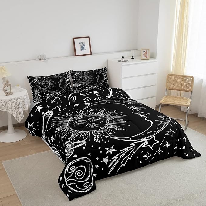 Feelyou Sun and Moon Bedding Set Full Size Bohemian Style Comforter Set for Kids Boys Girls Galaxy Comforter Cosmic Celestial Quilt Set 1 Comforter Set with 2 Pillowcases