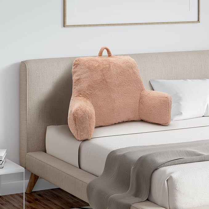 Reading Pillow Large Bed Pillow,Backrest Pillow with Arms, Back Support Pillow for Sitting Up in Bed, Couch for Lounging Bedrest,Camel