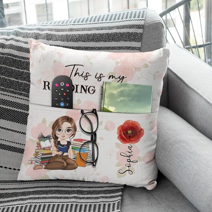 ENCYCOM Personalized Book Reading Pocket Pillow - Custom Reading Pillows with Name – Uniqua Gift for Bookworm Girls, Women Who Love Books, Perfect for Bed or Cozy Corner (Reading Pillow 07)