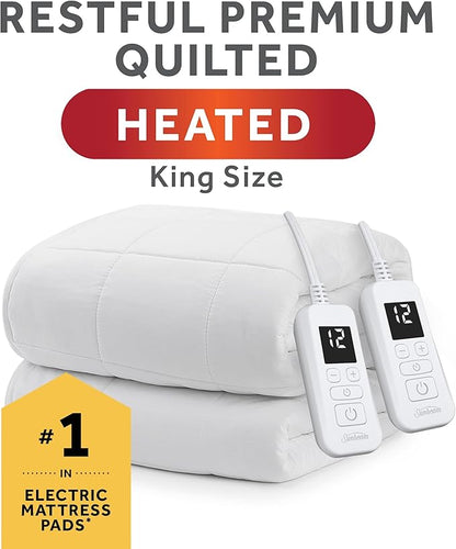 Sunbeam Restful Premium Quilted Heated Mattress Pad - King White