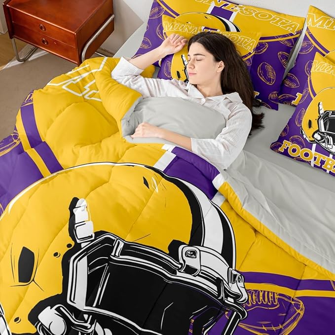 Feelyou Football Comforter Set with Sheets 7 Piece King Size Ball Games Bedding Set for Kids Boys Girls Rugby Bed in a Bag City of Footballs Room Decor Rugby Sports Soft Lightweight