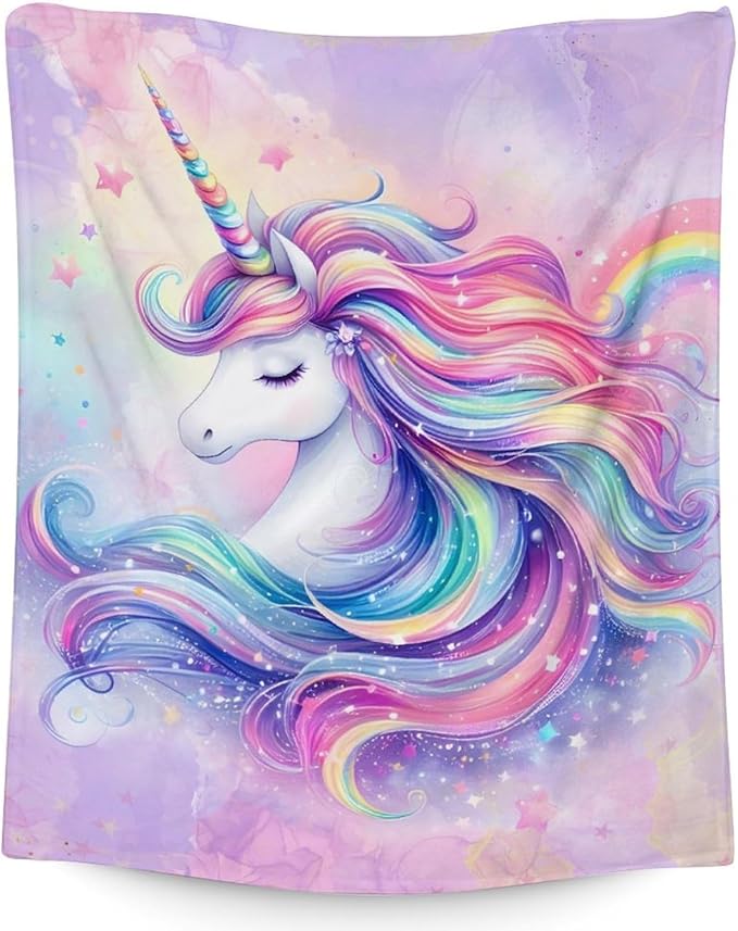 Unicorn Throw Blanket, 60"x50", Purple, Flannel, Soft, Warm, Breathable, All Seasons, Kids, Girls, Women, Gift